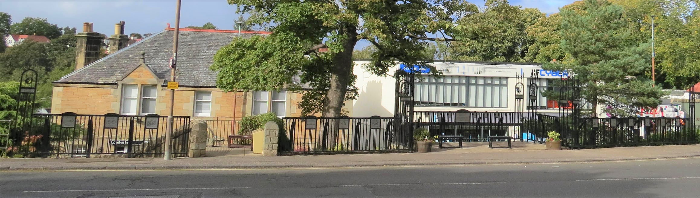 Timeline railings viewed from the foot of Dreghorn Loan